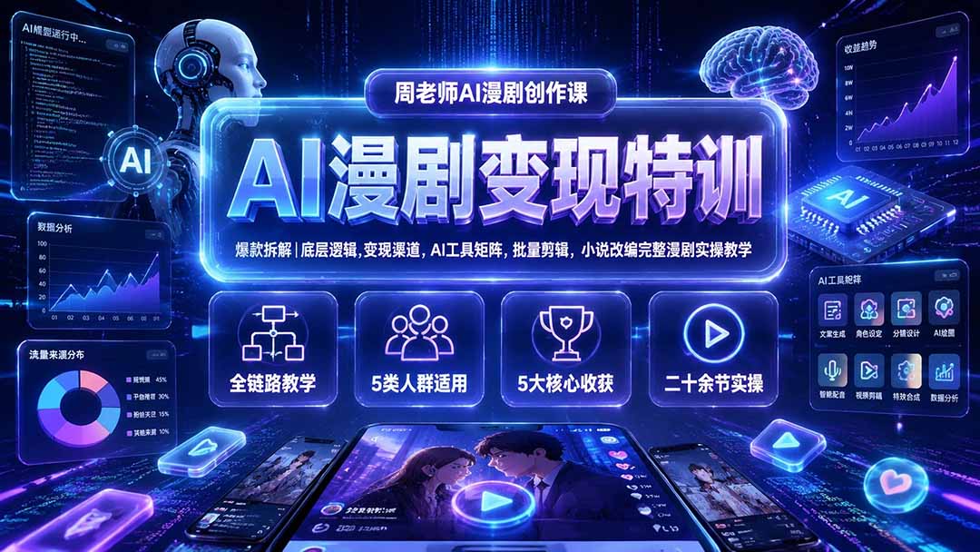 AI漫剧变现特训★爆款拆解|底层逻辑,变现渠道,AI工具矩阵,批量剪辑,小说改编完整漫剧实操教学-休闲学社