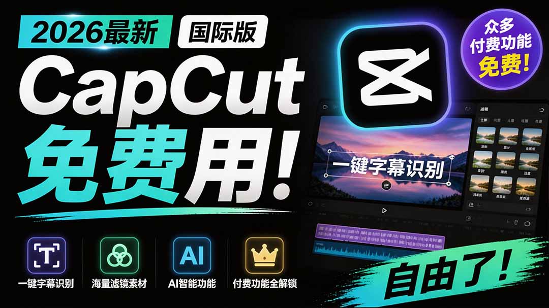 2026最新国际版剪映！CapCut 众多付费功能免费用，一键字幕识别 / 滤镜素材 / AI智能功能自由了 CapCut-休闲学社