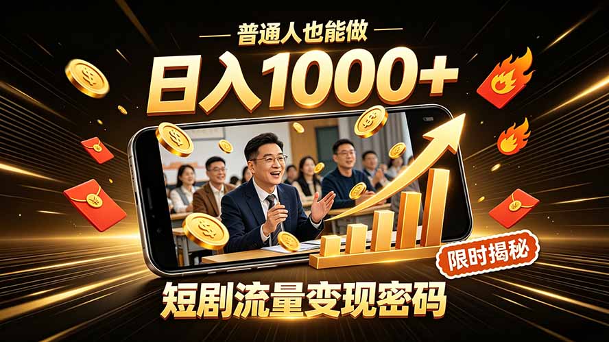 一部手机做短剧分发,不用真人出镜、不用拍摄剧本,快手流量变现日赚千元-休闲学社