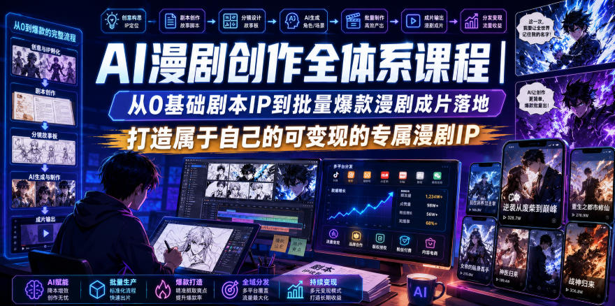 AI漫剧创作全体系课程｜从0基础剧本IP到批量爆款漫剧成片落地，打造属于自己的可变现的专属漫剧IP-休闲学社