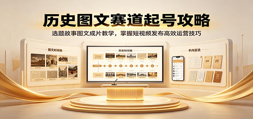 历史图文赛道起号攻略：选题故事图文成片教学，掌握短视频发布高效运营技巧-休闲学社