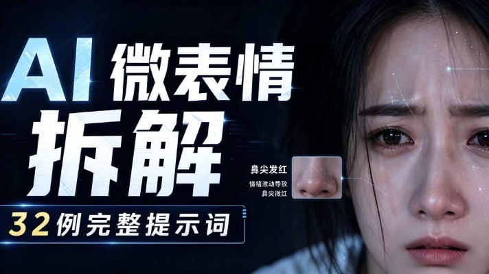 AI微表情拆解提示词合集,精准调控AI角色表情,可直接复用,0基础也能调出影视级表情变化-休闲学社