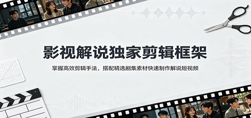 影视解说独家剪辑框架：掌握高效剪辑手法，搭配精选剧集素材快速制作解说短视频-休闲学社