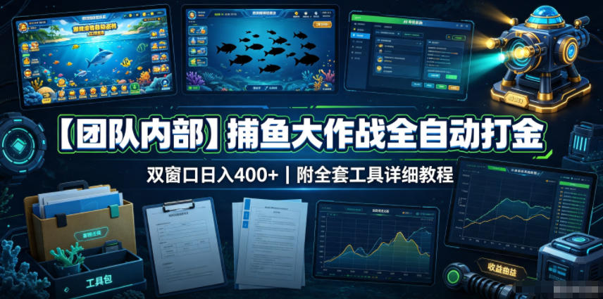 【团队内部】捕鱼大作战全自动打金,双窗口日入400+,附全套工具详细教程【揭秘】-休闲学社