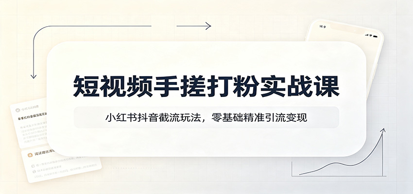 短视频手搓打粉实战课:小红书抖音截流玩法,零基础精准引流变现-休闲学社